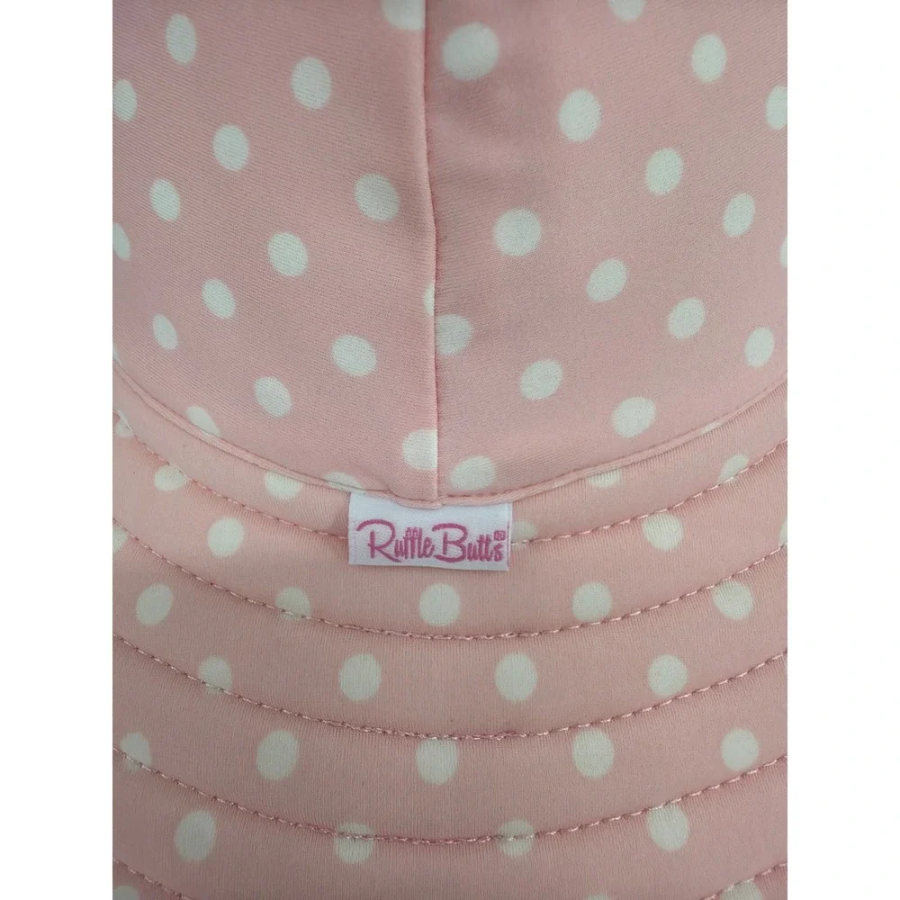 RuffleButts‎ Reversible Pink Polka Dot Stripe Sun Hat Kids Bucket Hat with Strap